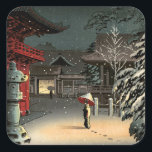 Adesivo Quadrado Tsuchiya Koitsu - Neve no Santuário Nezu<br><div class="desc">Neve no santuário Nezu / Mulher na neve - Tsuchiya Koitsu,  impressão de cor de bloco de madeira,  1934</div>