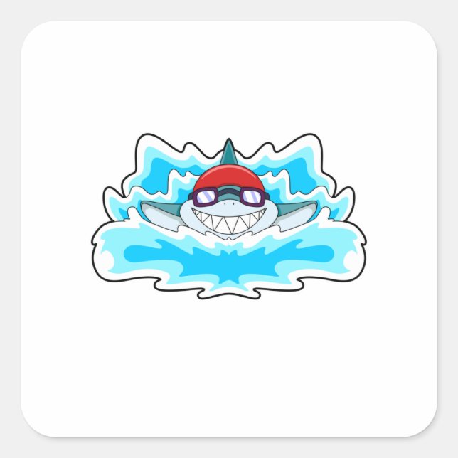 Adesivo Quadrado Tubarão a Nadar com óculos de Nadação (Frente)