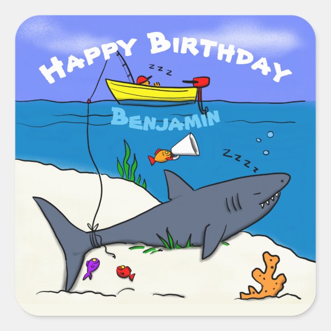 Adesivo Quadrado Tubarão-cama engraçado e desenho animado (Frente)