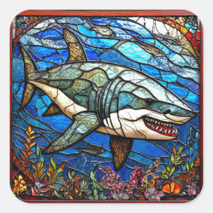 Adesivo Quadrado Tubarão de vitral