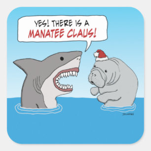 Adesivo Quadrado Tubarão e Manatee Claus, bonitos e engraçados