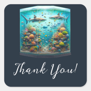 Adesivo Quadrado Tubarões e Aquários Aquáticos