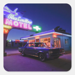 Adesivo Quadrado Tucumcari, New mexico, os Estados Unidos. Rota 66