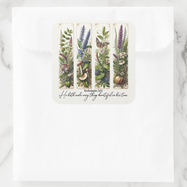 Adesivo Quadrado Tudo bonito em seu tempo botânico (Bolsa)