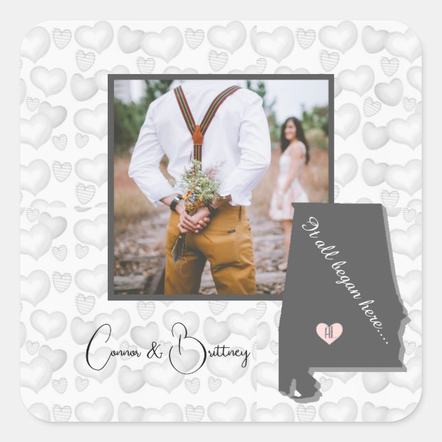 Adesivo Quadrado Tudo Começou Aqui, Alabama Foto Personalizar (Frente)