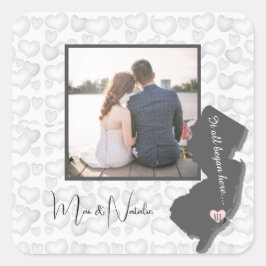 Adesivo Quadrado Tudo começou aqui, Nova Jersey, Foto Coração Quadr