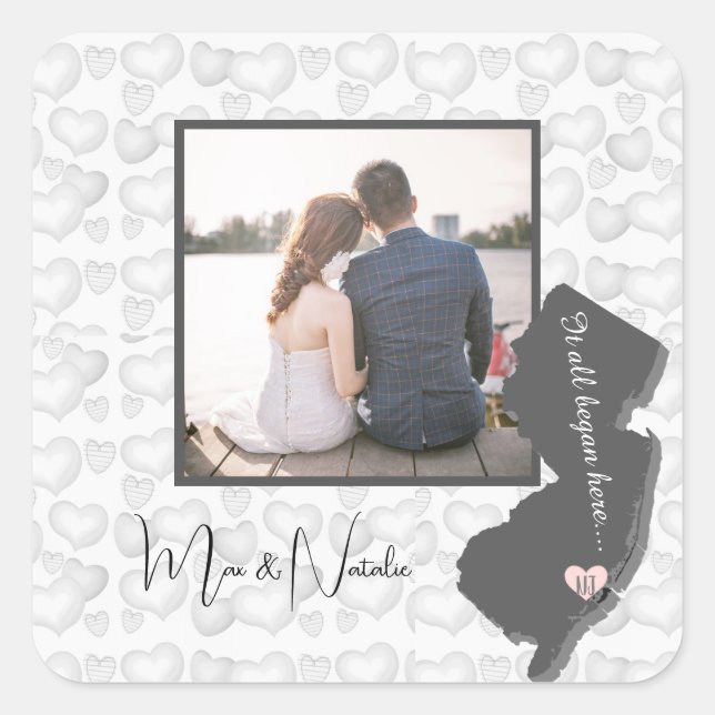 Adesivo Quadrado Tudo começou aqui, Nova Jersey, Photo Heart Squa (Frente)