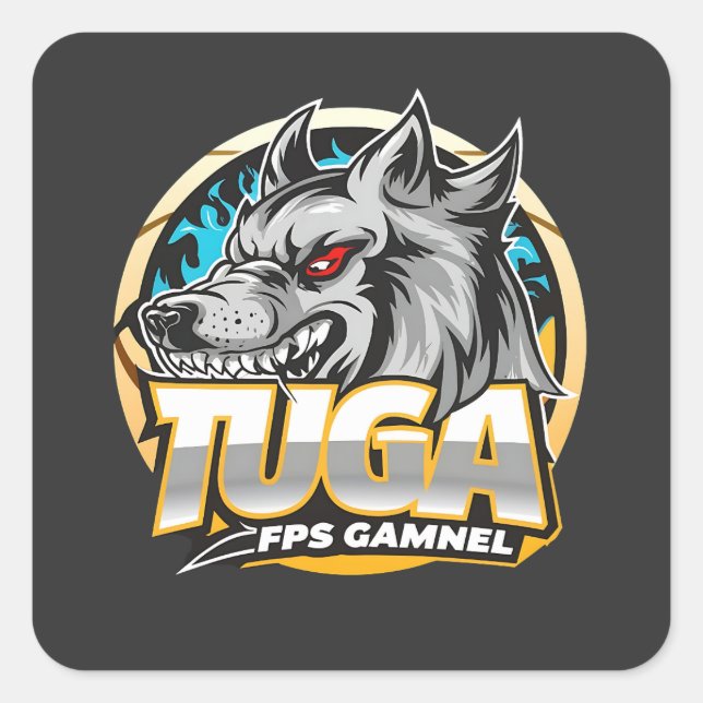 Adesivo Quadrado TUGA Wolf Gaming Logo Esports Style (Frente)