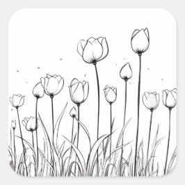 Adesivo Quadrado Tulip Flor Tulipa Floral Stencil Design