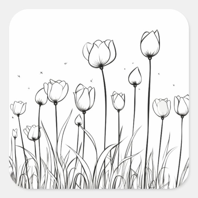 Adesivo Quadrado Tulip Flor Tulipa Floral Stencil Design (Frente)