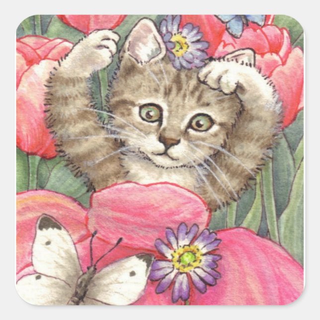Adesivo Quadrado Tulip Kitten Stickers (Frente)