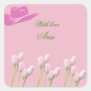 Adesivo Quadrado tulipa rosa Despedida de Solteira Cowgirl Costeira