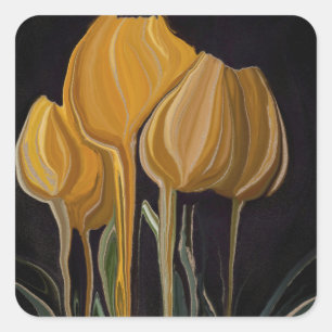 Adesivo Quadrado Tulipa Trio Dourada em Preto