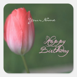 Adesivo Quadrado tulipa vermelha de feliz aniversário