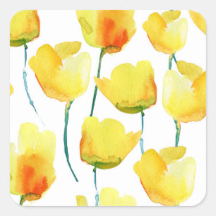 Adesivo Quadrado Tulipas Coloridas Aquarela: Ilustração Sem Costura