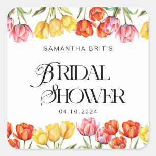 Adesivo Quadrado Tulipas Cor-de-Rosa Laranja Moderna Chá de panela 