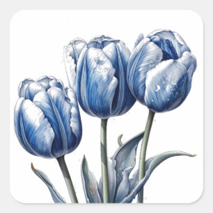 Adesivo Quadrado Tulipas em Azul de Delft
