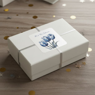 Adesivo Quadrado Tulipas em Azul de Delft, personalizáveis