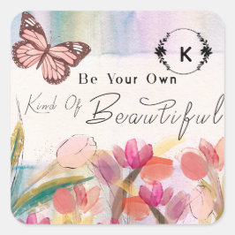 Adesivo Quadrado Tulipas quentes e Cota Borboleta,Monograma Persona