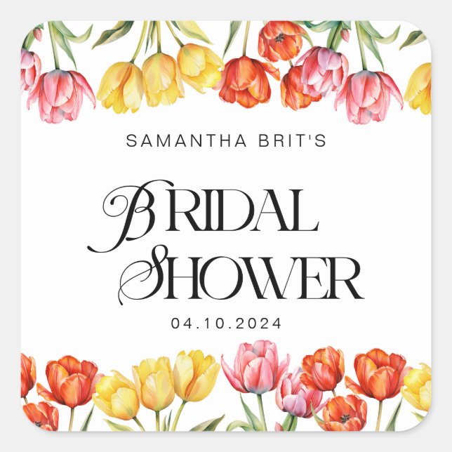 Adesivo Quadrado Tulipas Rosa Laranja Moderno Chuveiro de Noiva Flo (Frente)