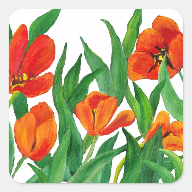 Adesivo Quadrado Tulipas Vermelhas (Frente)