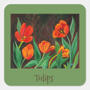 Adesivo Quadrado Tulipas vermelhas
