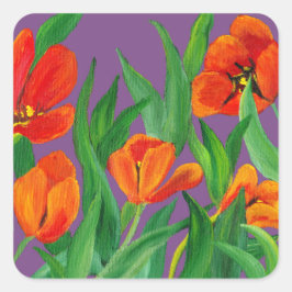 Adesivo Quadrado Tulipas Vermelhas em Púrpura