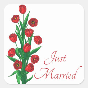 Adesivo Quadrado Tulipas Vermelhas Florais Casamento Recém-Casados