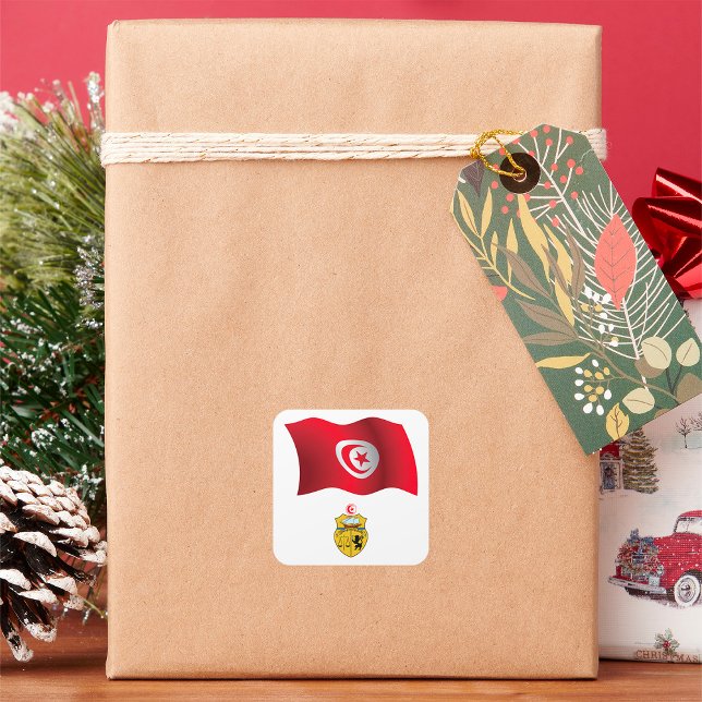 Adesivo Quadrado Tunísia Bandeira e Casaco de Armas Patriótica Tuni (Criador carregado)