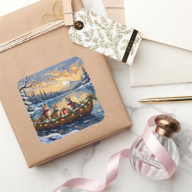 Adesivo Quadrado Turkish Angora Cat Christmas Boat Holiday (Presentear)