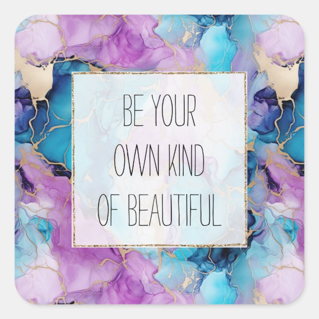Adesivo Quadrado Turquesa Aqua Purple Dourado Marble (Frente)