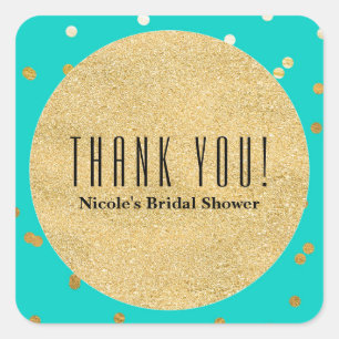 Adesivo Quadrado Turquesa Azul e Dourado Confetes Pontos Brilhantes