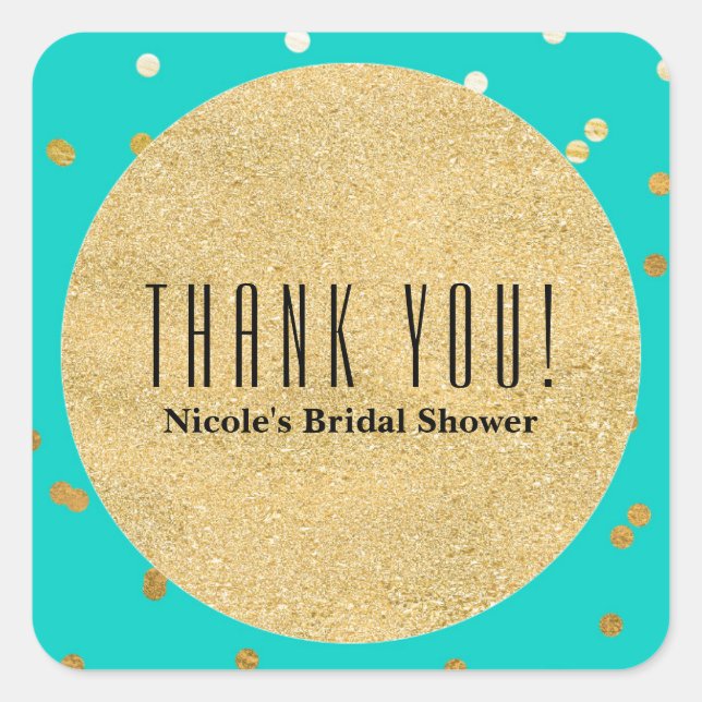 Adesivo Quadrado Turquesa Azul e Dourado Pontos de Confetti Brilhan (Frente)