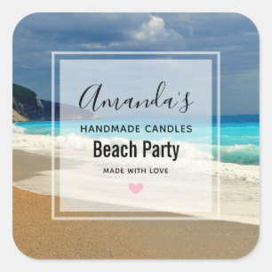 Adesivo Quadrado Turquesa Cênnica Blue Sea Beach Photo Candle Biz