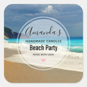 Adesivo Quadrado Turquesa Cênnica Blue Sea Beach Photo Candle Biz