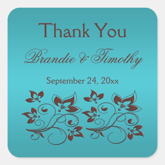 Adesivo Quadrado Turquesa e Quadrado Castanho Obrigado Sticker (Frente)