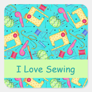 Adesivo Quadrado Turquesa Eu Adoro Sewing Stickers