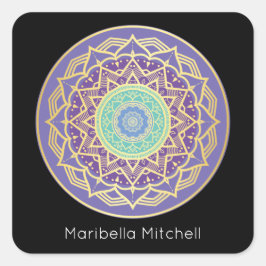 Adesivo Quadrado Turquesa Indigo e Purple Dourada Mandala Square S