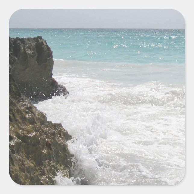 Adesivo Quadrado Turquesa - Oceano Azul com Ondas Molhosas (Frente)