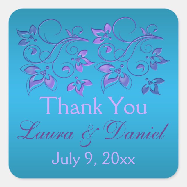 Adesivo Quadrado Turquesa, Purple Floral 1,5" quadrados Vinheta Cas (Frente)