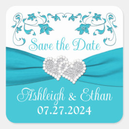 Adesivo Quadrado Turquesa, Silver Love Hearts Sticker