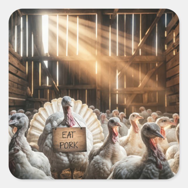 Adesivo Quadrado Turquia de Ação de Graças com Sinal Engraçado (Frente)