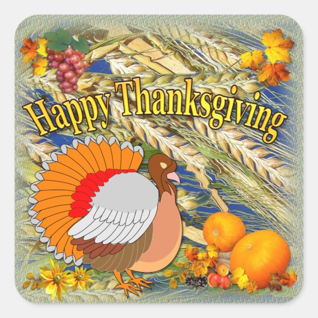 Adesivo Quadrado Turquia de Ação de Graças ~ Sticker Quadrado (Frente)