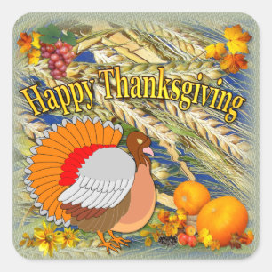 Adesivo Quadrado Turquia de Ação de Graças ~ Sticker Quadrado