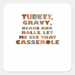 Adesivo Quadrado Turquia Rolls Casserole, Ação de Graças Retro Funn