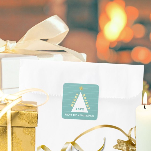 Adesivo Quadrado Turquoise Minimalist Christmas Tree Name (Modern Minimalist Christmas Tree Square Sticker ©Susanne Sachers - Sunny Mind 🌞)