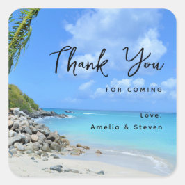 Adesivo Quadrado Turquoise Tropical Beach Wedding Thank You