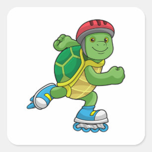 Adesivo Quadrado Turtle como skater com skates e capacete embutidos