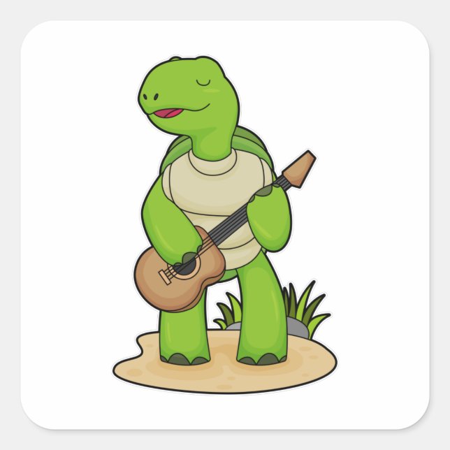 Adesivo Quadrado Turtle Musical Guitar Music (Frente)