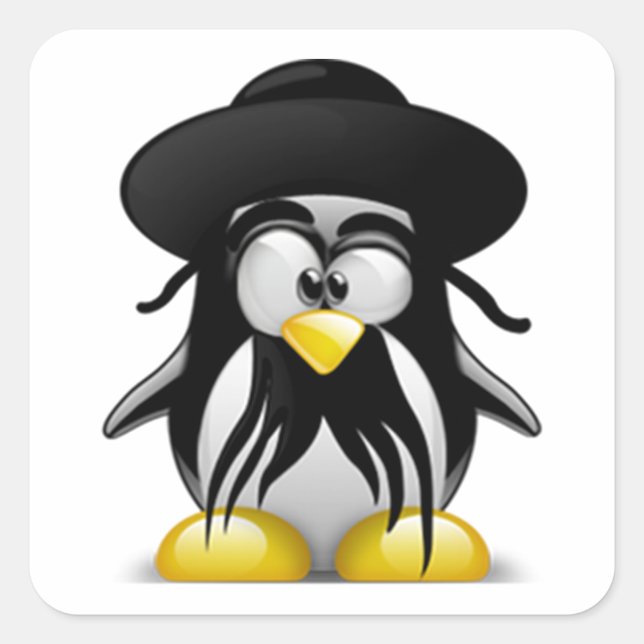 Adesivo Quadrado Tux judeu (Linux Tux) (Frente)